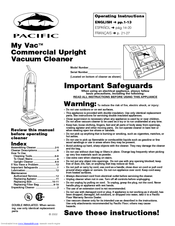Pacific Upright Vacuum Cleaner Operating Instructions Manual