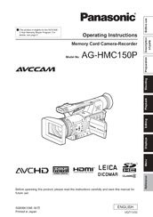 Panasonic AG HMC150 - AVCCAM Camcorder - 1080p Operating Instructions Manual