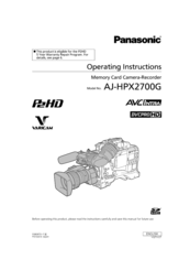 Panasonic AJHPX2700G - MEMORY CARD CAMERA-RECORDER Operating Instructions Manual