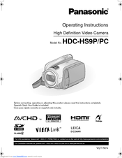 Panasonic HDC HS9 - AVCHD 3CCD 60GB Hard Drive High Definition Hybrid Camcorder Operating Instructions Manual