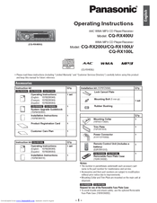 Panasonic CQ-RX100U Operating Instructions Manual