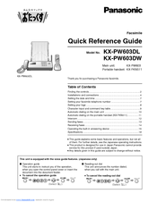 Panasonic KX-PW603DW Quick Reference Manual
