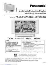 Panasonic Pt 50lc14 50 Rear Projection Tv Manuals Manualslib
