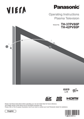 Panasonic Viera TH-37PV80P Operating Instructions Manual