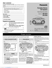 Panasonic RXD23 - RADIO CASSETTE W/CD Operating Instructions Manual