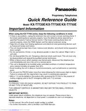 Panasonic KX-T7720E Quick Reference Manual