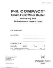 Patterson-Kelley P-K Compact Operating And Maintenance Instructions Manual
