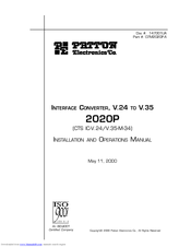 Patton electronics 2020P Installation And Operation Manual