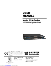 Patton electronics POTS/ISDN Splitter Shelf 6010 Series User Manual