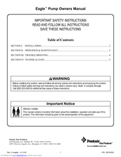 Pentair Pump Eagle Important Safety Instructions Manual