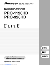 Pioneer Elite PRO-920HD Operating Instructions Manual