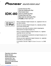 Pioneer IDK-80 - Ipod Dock For Operating Instructions Manual