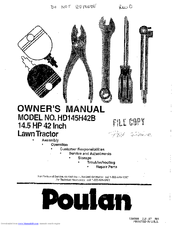 Poulan Pro HD145H42B Owner's Manual