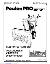 Poulan Pro XT XT824ES Illustrated Parts List
