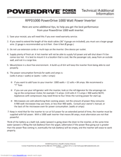 PowerDrive RPPD1000 Technical/Additional Information