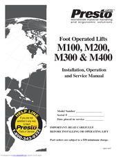 Presto Lifts M200 Installation, Operation & Service Manual