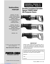 Porter-Cable TIGER SAW 745 Instruction Manual