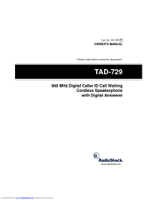 Radio Shack TAD-729 Owner's Manual