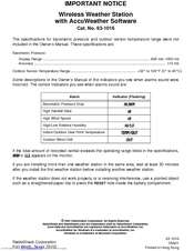 Radio Shack 63-1016 Important Notice