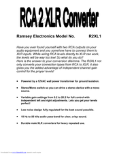 Ramsey Electronics RCA to XLR Converter R2XL1 Instruction Manual
