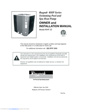 Raypak RHP 33 Owners And Installation Manual