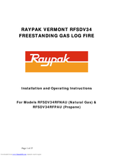 Raypak VERMONT RFSDV34RFPAU Installation And Operating Instructions Manual