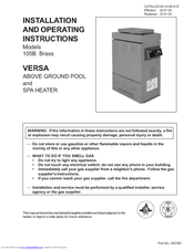 Raypak Versa 105B  Brass Installation And Operating Instructions Manual
