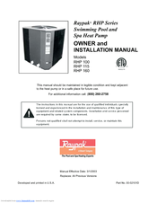 Raypak RHP160 Owners And Installation Manual