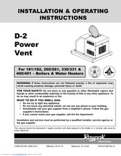 Raypak 181/182 Installation & Operating Instructions Manual