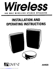 Advent AW820 Installation And Operating Instructions Manual
