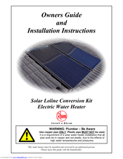 Rheem Solar Loline Conversion Kit Electric Wter Heater Installation And Owner's Instructions