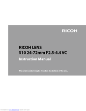 Ricoh S10 24-72mm F2.5-4.4 VC Instruction Manual