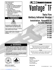 Roberts Gorden Vantage TF TF-200 Installation & Operation Manual