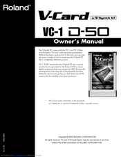 Roland V-Card VC-1 D-50 Owner's Manual