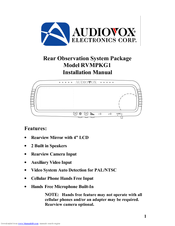 Audiovox Rear Observation System Package RVMPKG1 Installation Manual
