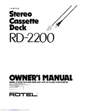 Rotel RD-2200 Owner's Manual