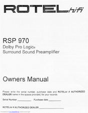 Rotel Dolby Pro Logic Surround Pream Owner's Manual