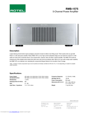 Rotel Five Channel Power Amplifier RMB-1575 Specification Sheet