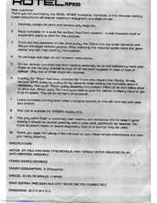 Rotel ROTEL RP900 Owner's Manual
