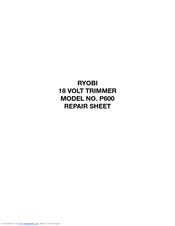Ryobi P600 Repair Sheet