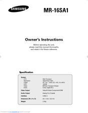 Samsung MR-16SA1 Owner's Instructions Manual