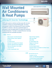 Sanyo 09KS71 - 9,000 BTU Ductless Single Zone Mini-Split Wall-Mounted Cool Only Air Conditioner Brochure & Specs