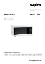 Sanyo EMS5120W - 1.2 Cubic Foot Capacity 1000 Watt Countertop Microwa Service Manual