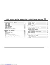 Saturn 2007 AURA Green Line Hybrid Owner's Manual