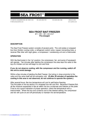 Sea Frost Bait Freezer Owner's Manual