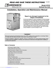 Greenheck VFCD Installation, Operation And Maintenance Manual