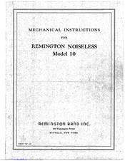 Remington Rand Inc. Noiseless 10 Mechanical Instructions