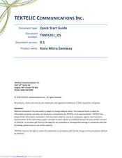 Tektelic Communications Kona Micro Gateway Quick Start Manual