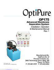 OptiPure OP175 Installation, Operation & Maintenance Manual
