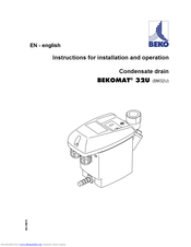 Beko BEKOMAT 32U Instructions For Installation And Operation Manual